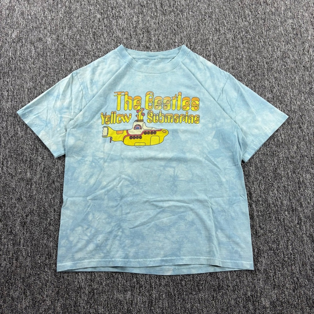 The Beatles Y2K Yellow Submarine T-Shirt Medium Blue Tie Dye Graphic Band Tee